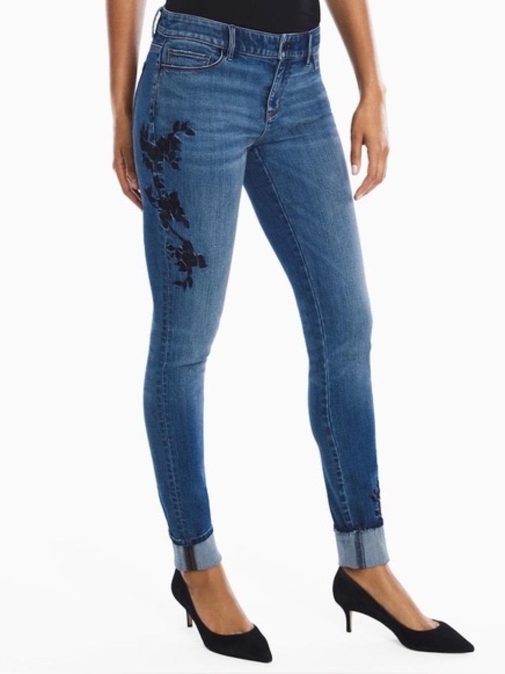 WHBM Embroidered Motif Skinny Ankle Jeans